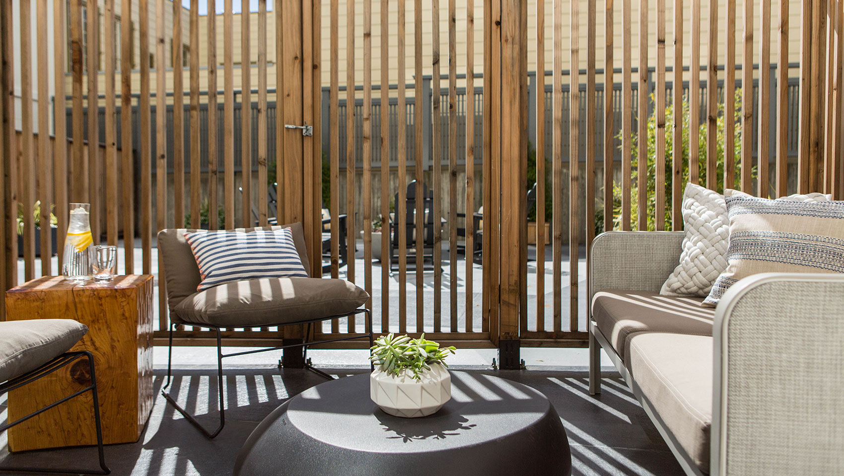 room patio with seats and small table