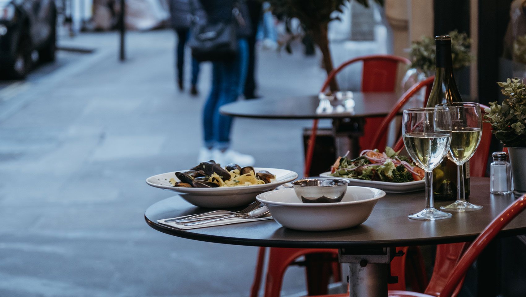 table outside with food and wine