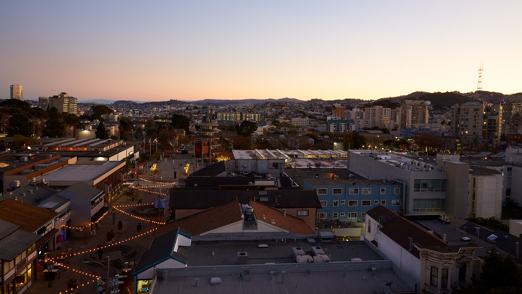 Japantown skyline at sunset