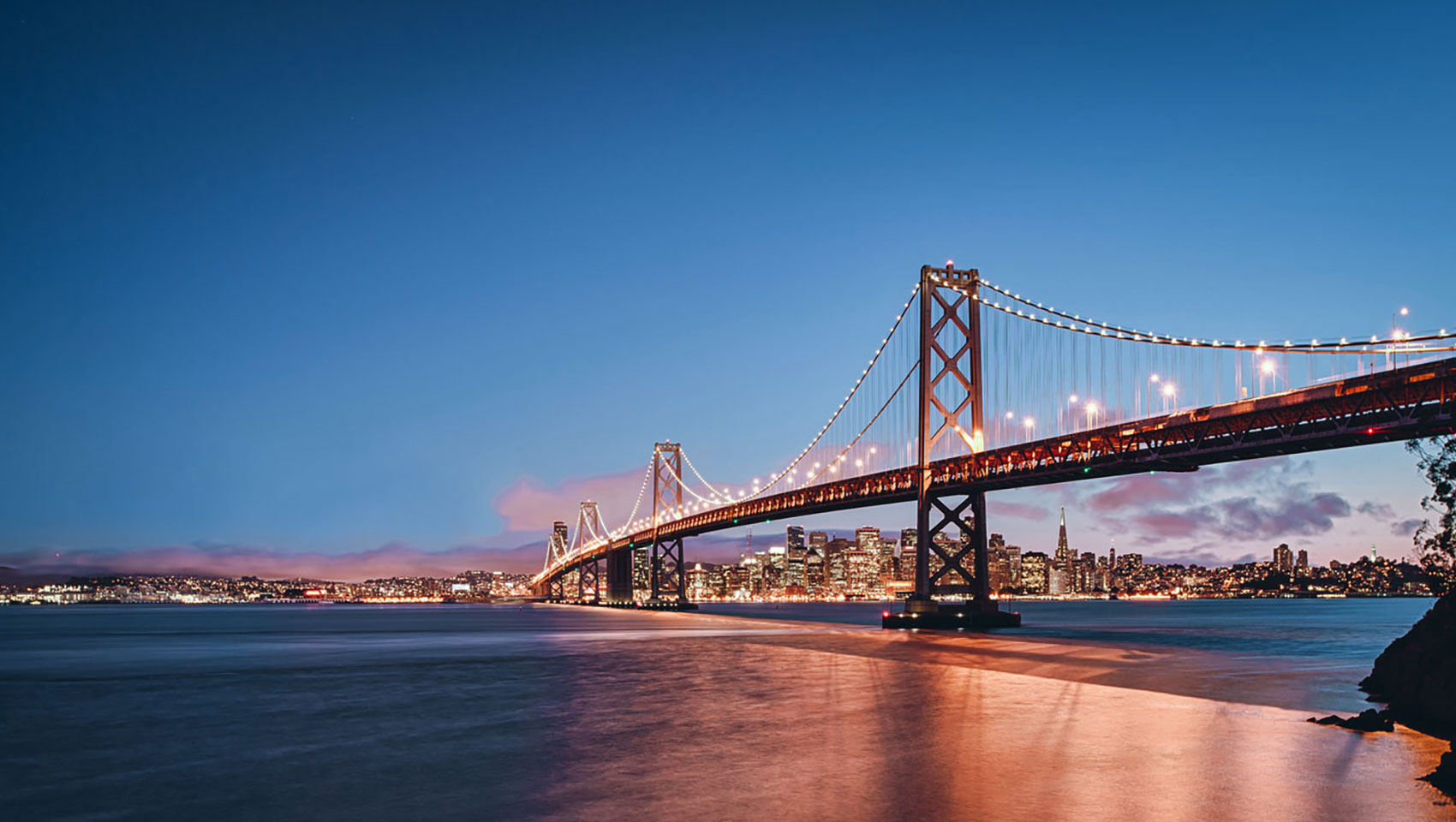 bay bridge at night