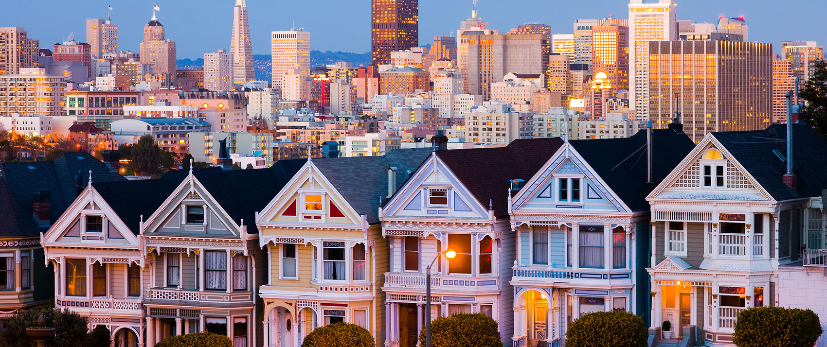 painted ladies with sf skyline in back